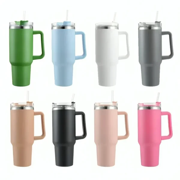 40oz Insulated Tumbler with Handle & Straw (Random Color) - Image 2