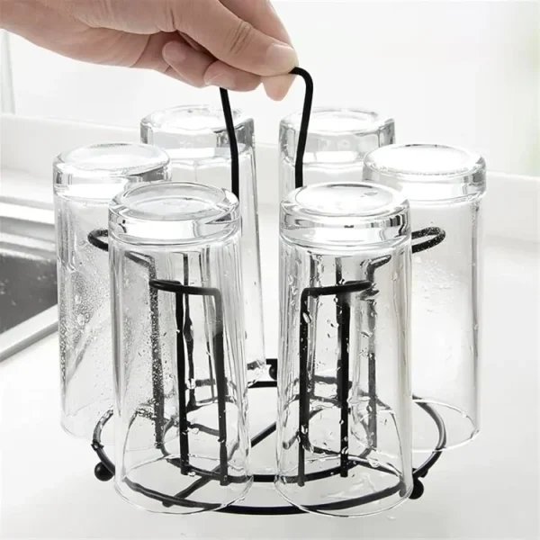 Tabletop Metal Glass Stand - 6 Mug Storage Rack, Non-Slip Organizer - Image 3